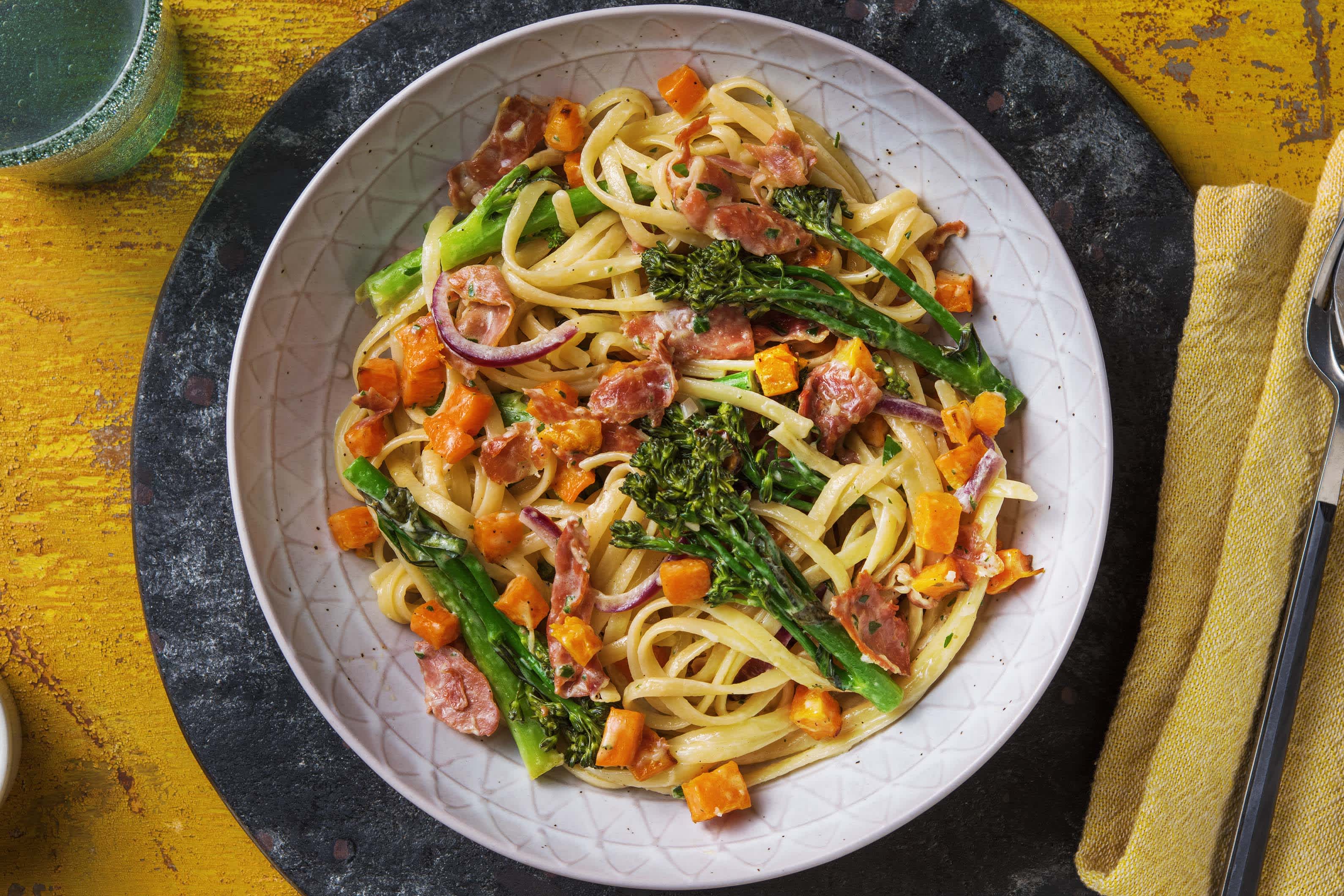 Serrano Ham and Butternut Linguine